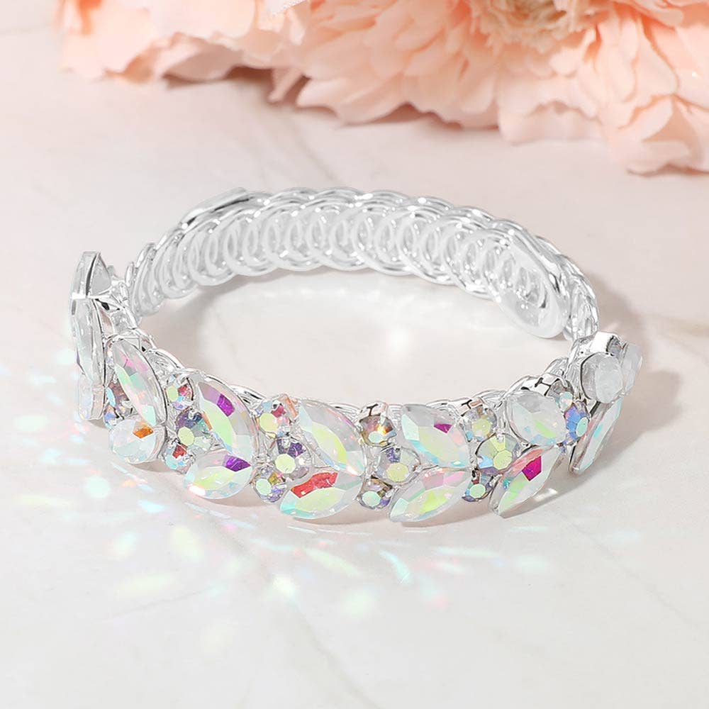 Marquise CZ Stone Cluster Embellished Adjustable Evening Bracelet