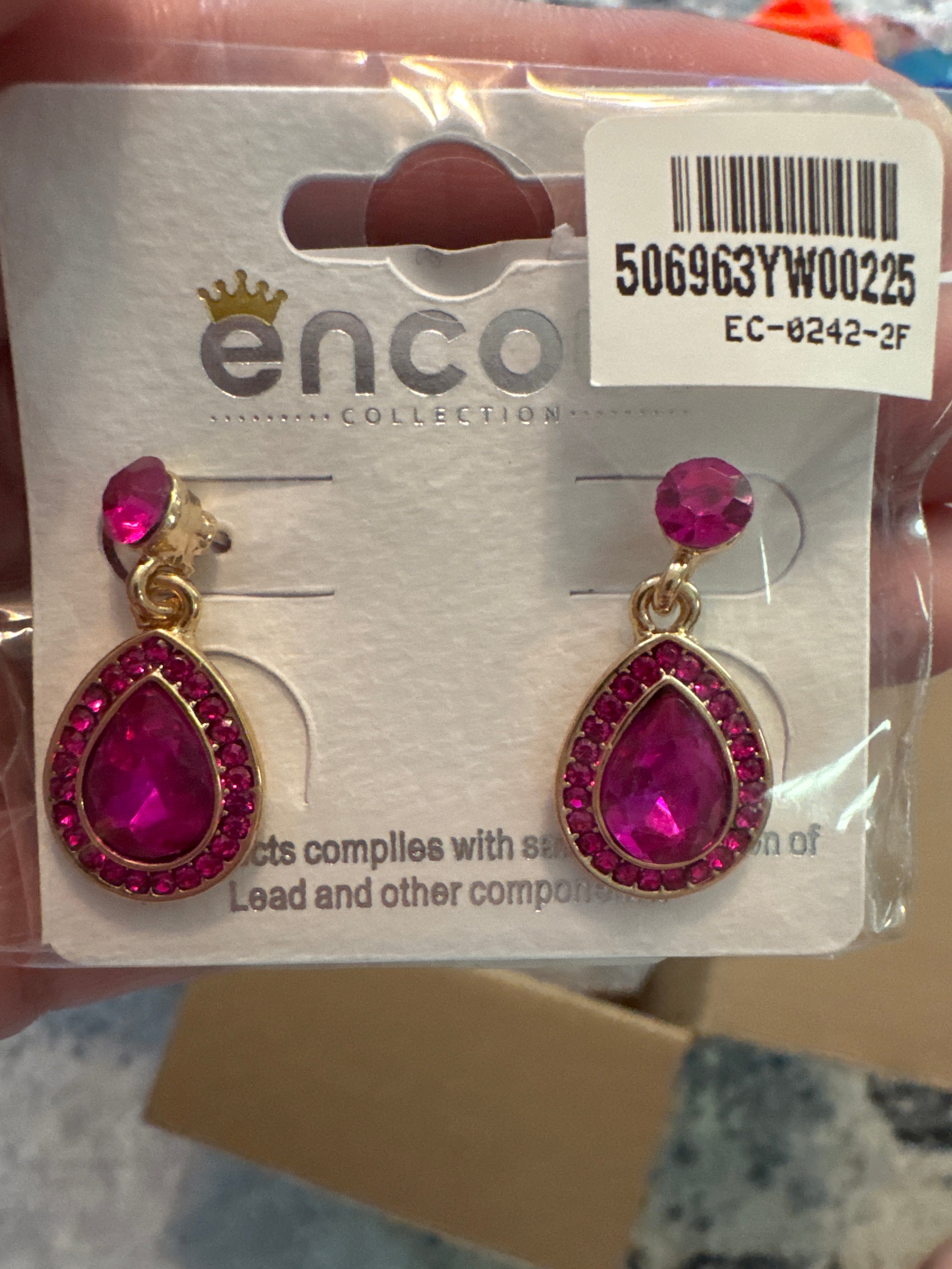 Rhinestone Trim Teardrop Stone Dangle Evening Earrings