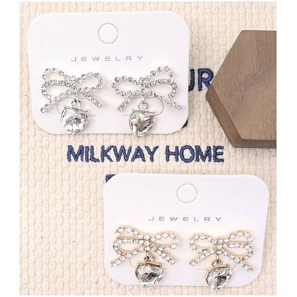 Rhinestone Bow Stud Dangle Crystal Stud