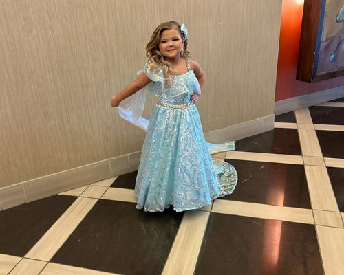 Blue Metallic Shimmer Toddler Size 6 Gown
