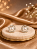 Pearl Rondel with Rivoli Button Earrings 5/8" in diameter