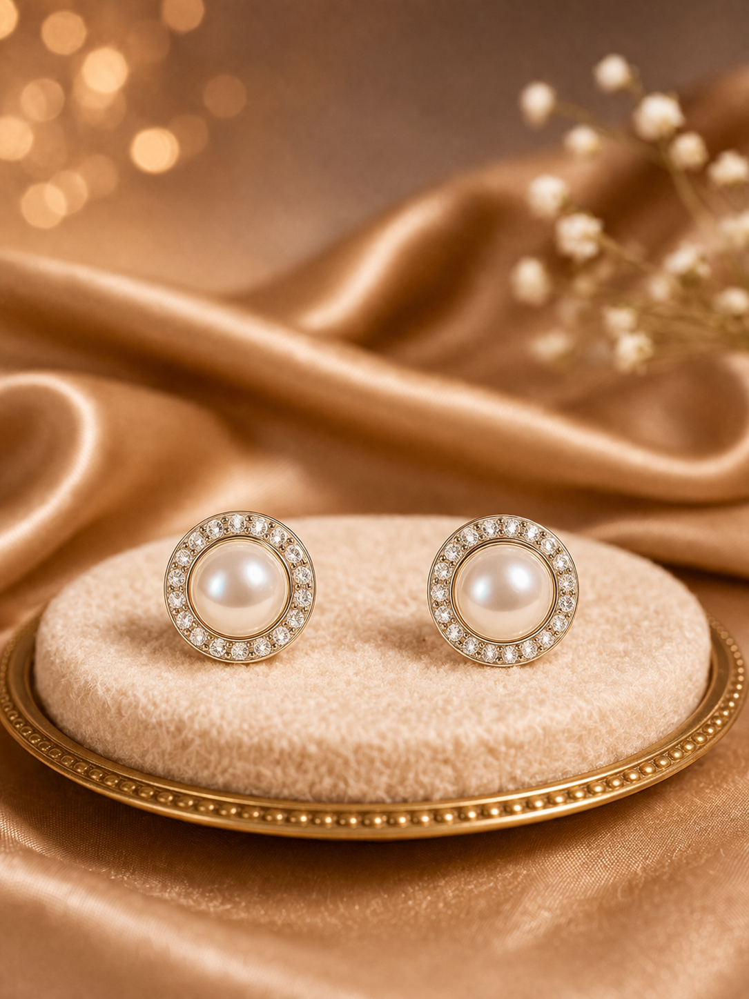 Pearl Rondel with Rivoli Button Earrings 5/8" in diameter