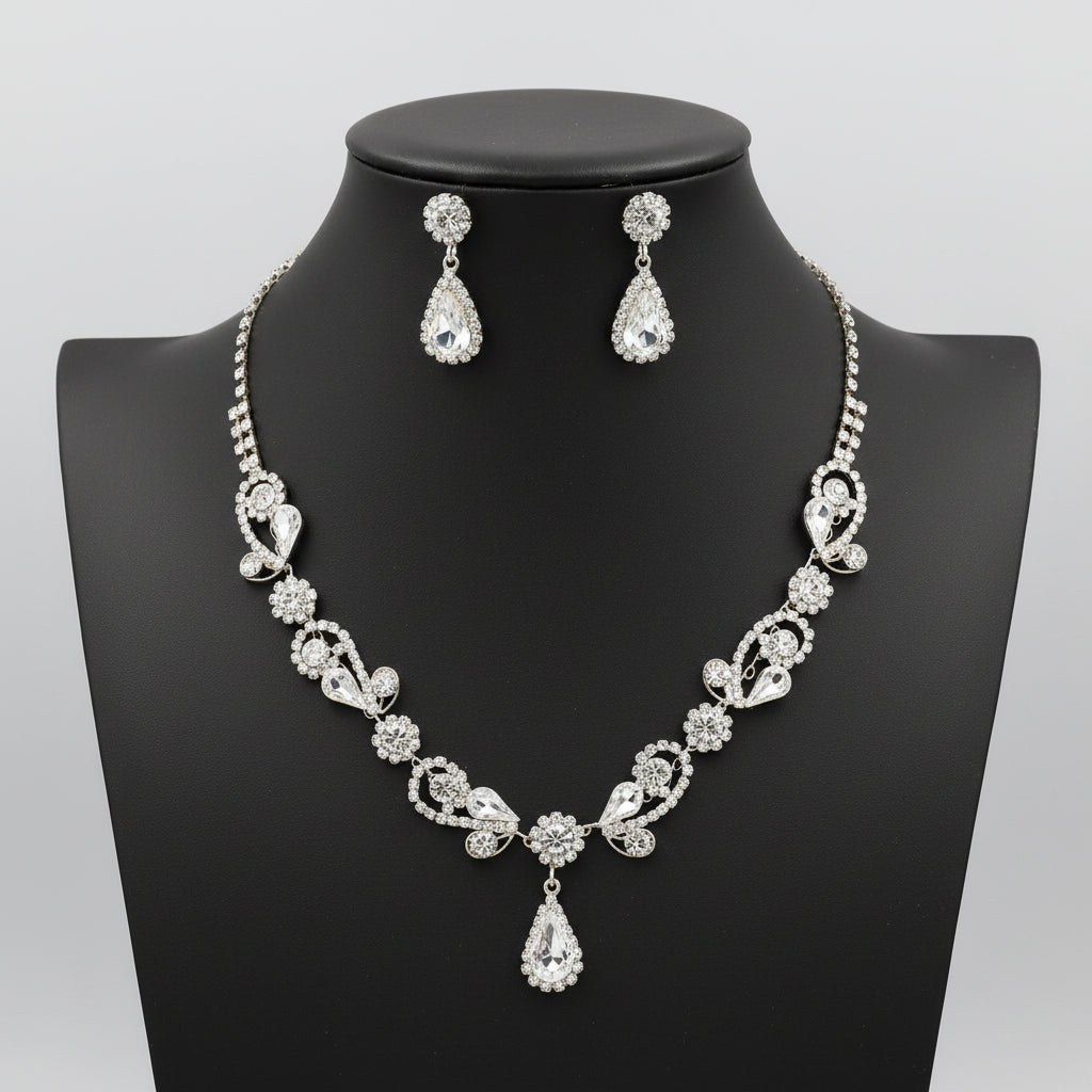 Floral Vines Floral Dangle Rhinestone Necklace Set