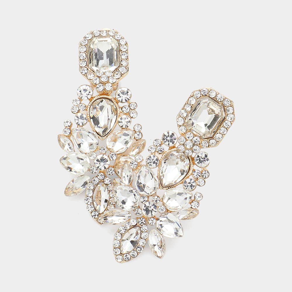 Marquise Square Stone Pointed Evening Clip On Earrings