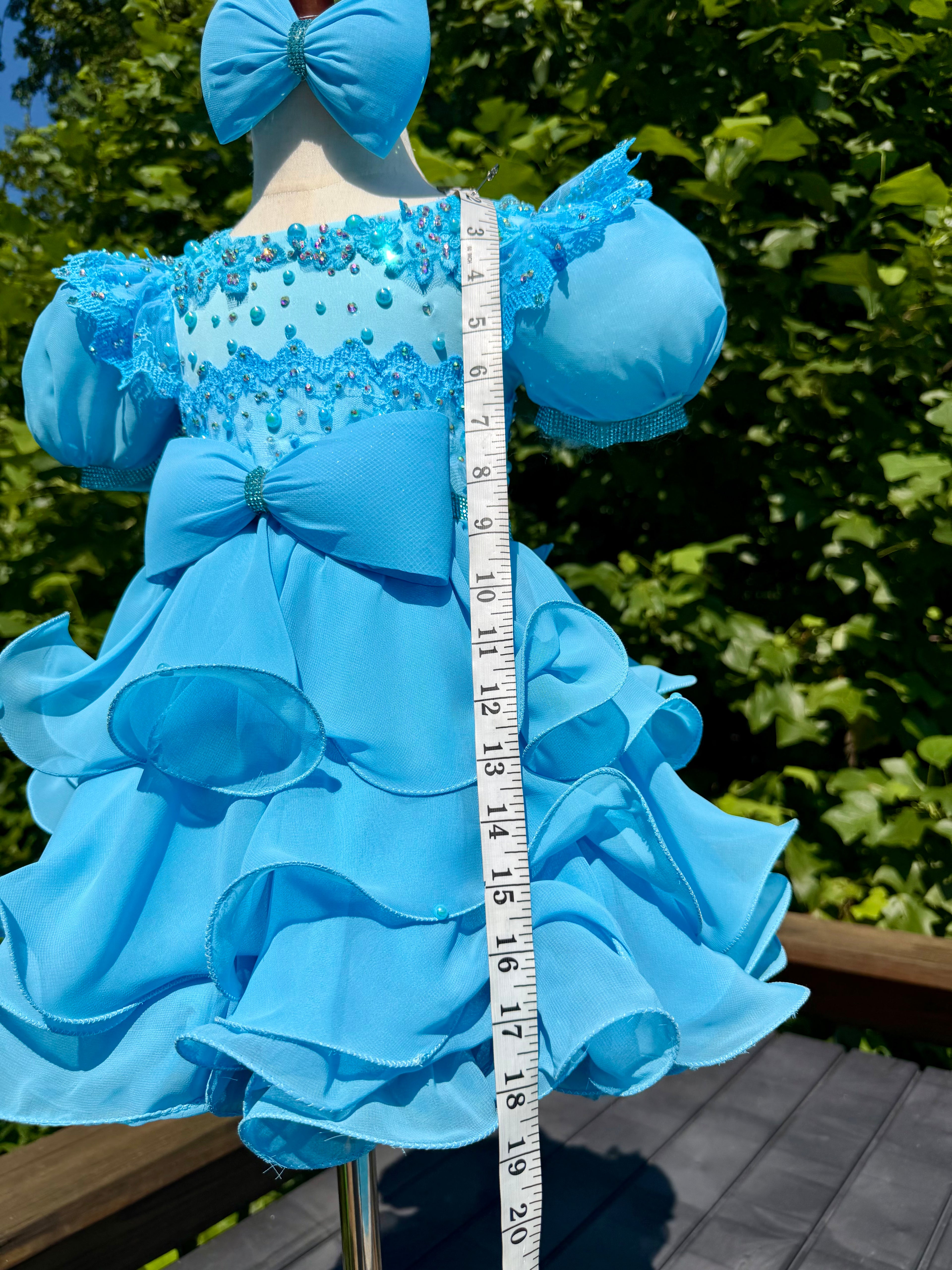 Milly Moo’s Designs custom semi-glitz chiffon. Size 18/3.