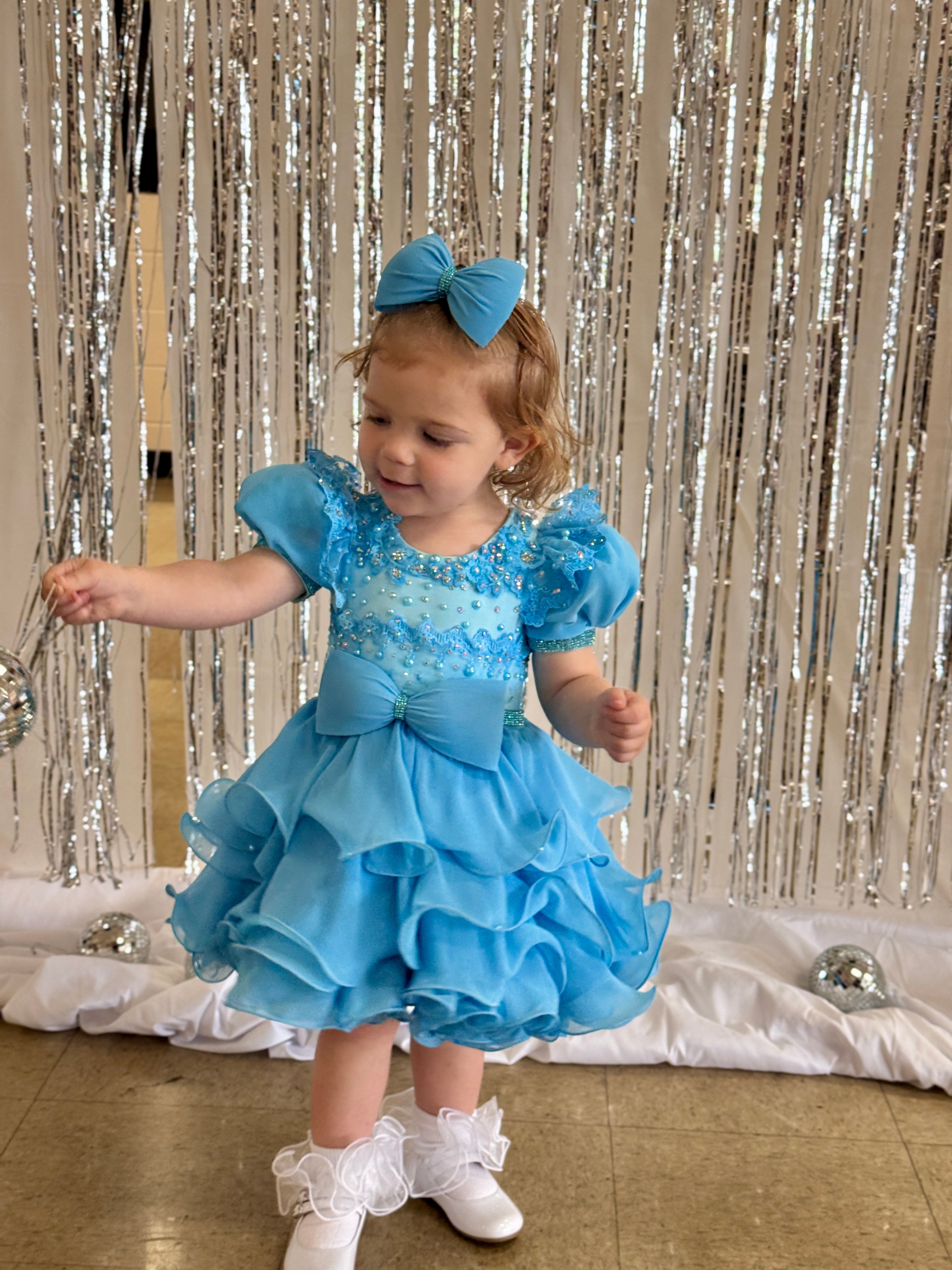 Milly Moo’s Designs custom semi-glitz chiffon. Size 18/3.