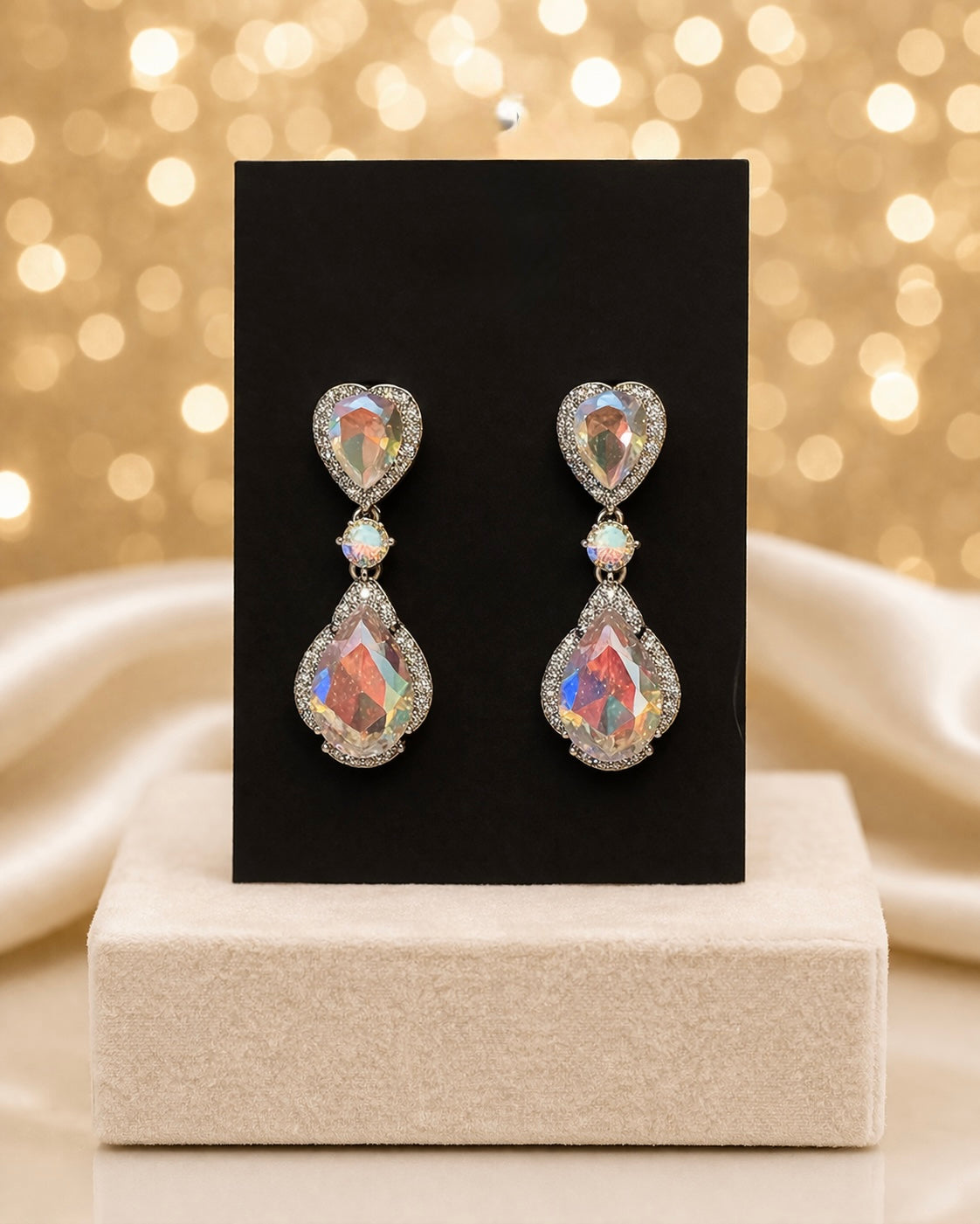 Enchanted CZ Heart Cascade Earrings 1.5" tall