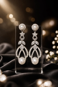 Majestic Teardrop Pearl and CZ Earrings 2.25" tall