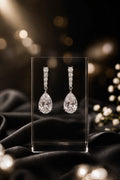 Silver Glimmer Pear Drops CZ Earrings 1.25" tall