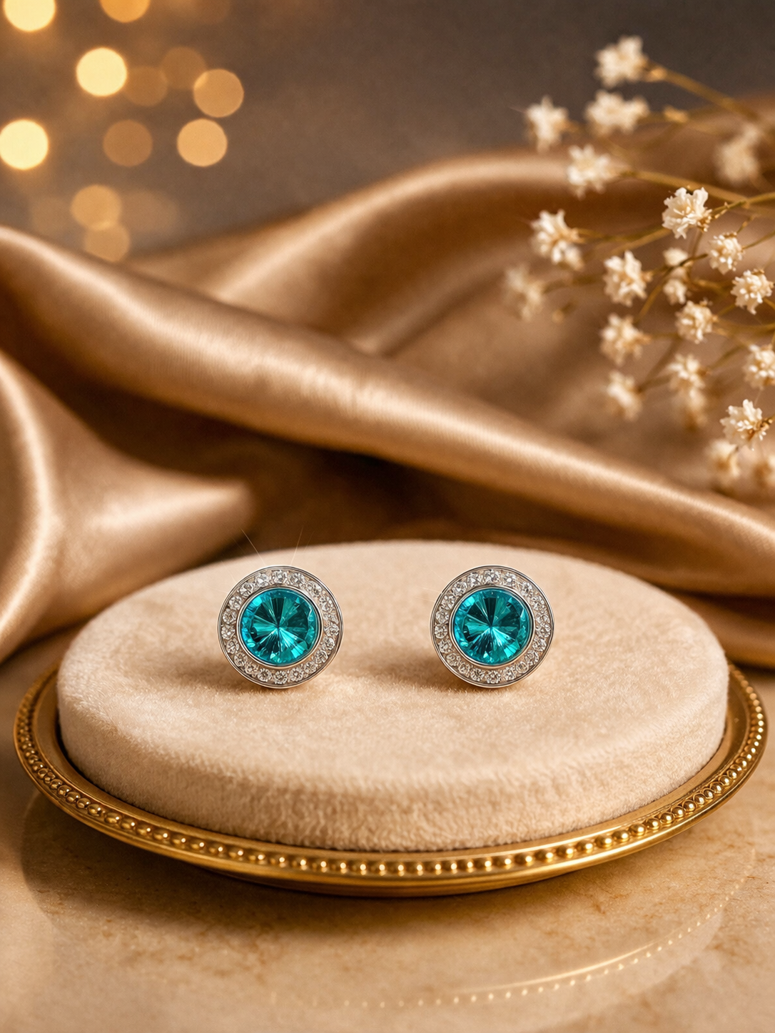 Aquamarine Button Earrings 7/16"