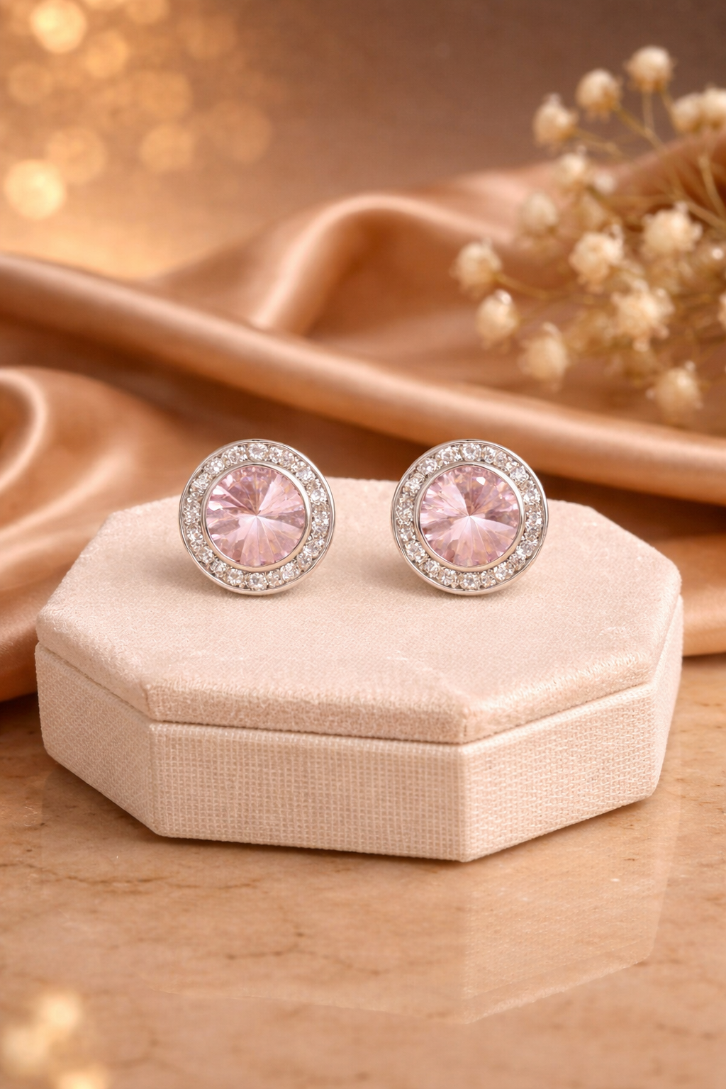 Light Rose Button Earrings 7/16"