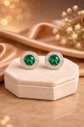 Emerald Button Earrings 7/16"