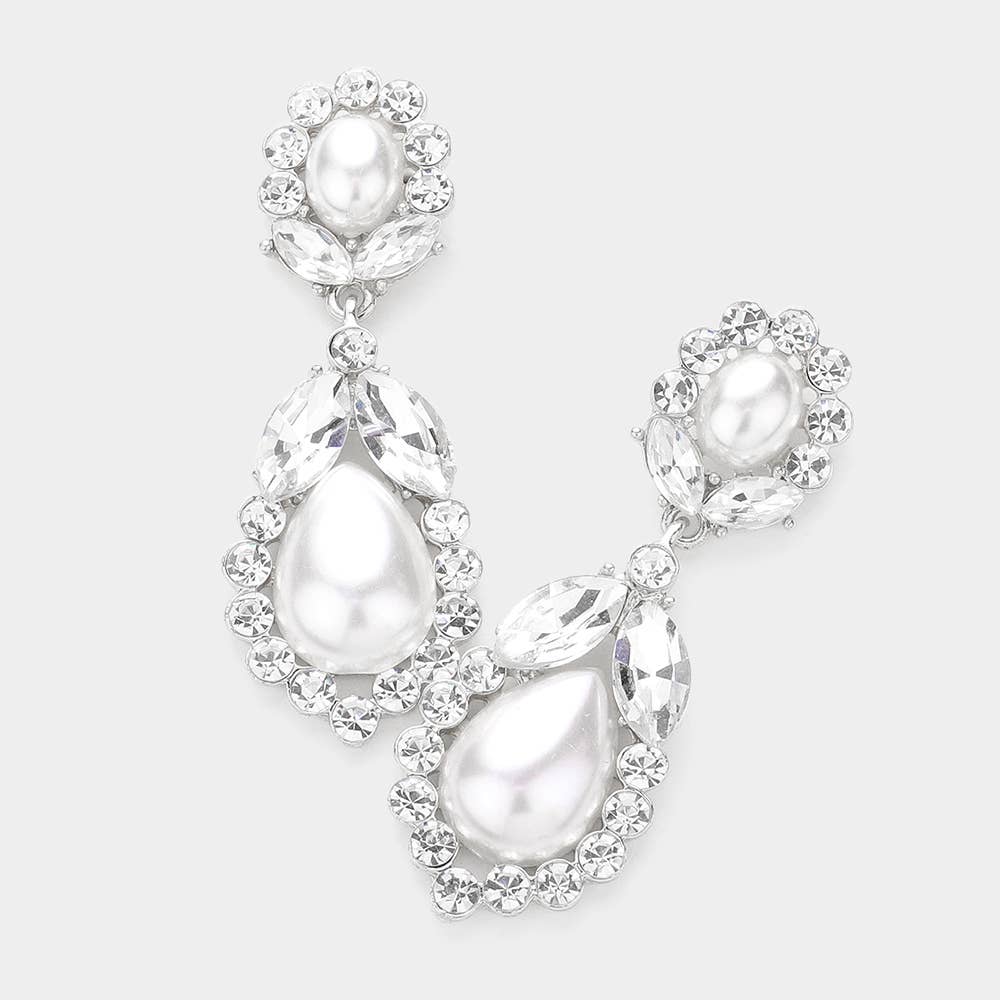 Crystal Rhinestone Embellished Pearl Evening Earrings