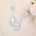 Rhinestone Trim Teardrop Stone Accented Evening Earrings