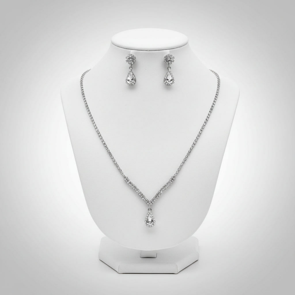 Dandy End Lines Dangle Rhinestone Necklace Set