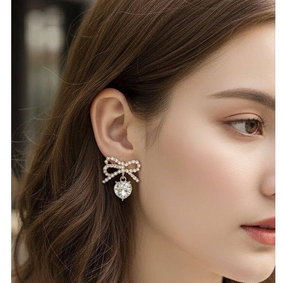 Rhinestone Bow Stud Dangle Crystal Stud