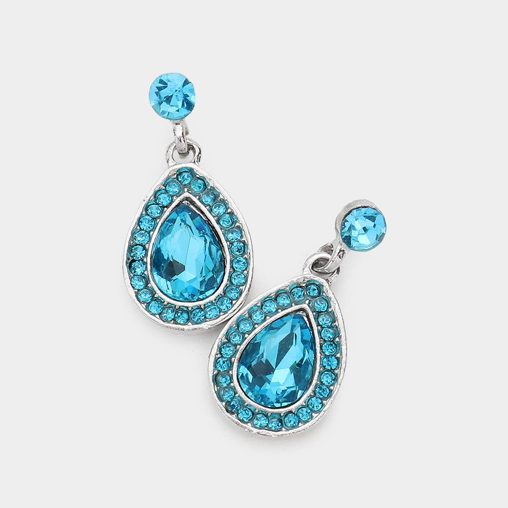 Rhinestone Trim Teardrop Stone Dangle Evening Earrings