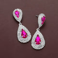Teardrop Stone Centered Rhinestone Paved Rim Dangle Evening