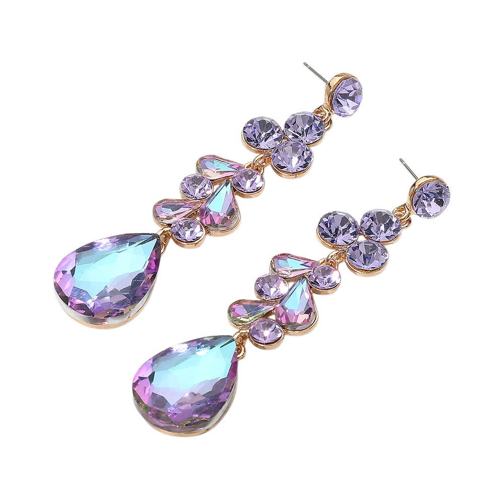 Teardrop Stone Cluster Drop Evening Earrings